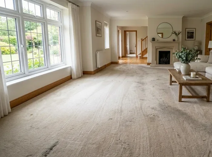 Dull worn living room floor before cleaning