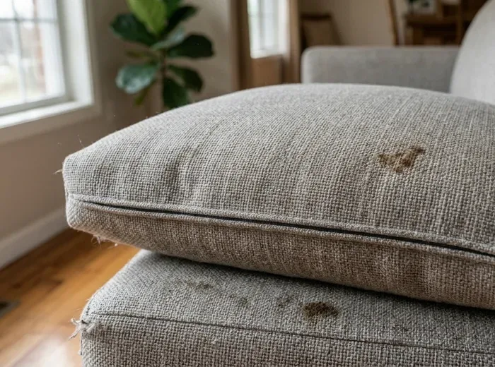 Stained seat cushion before cleaning
