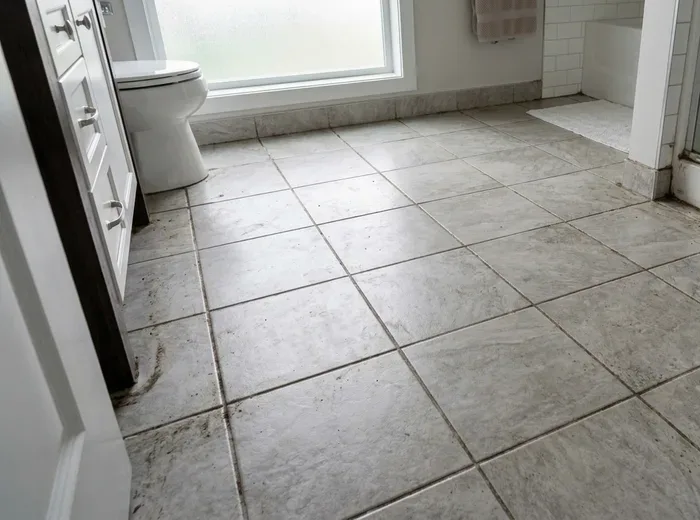 Grimy tile floor before cleaning
